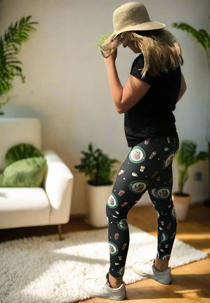 Womens Sloth Coffee Donut Leggings: Yoga Waist Leggings MomMe and More 