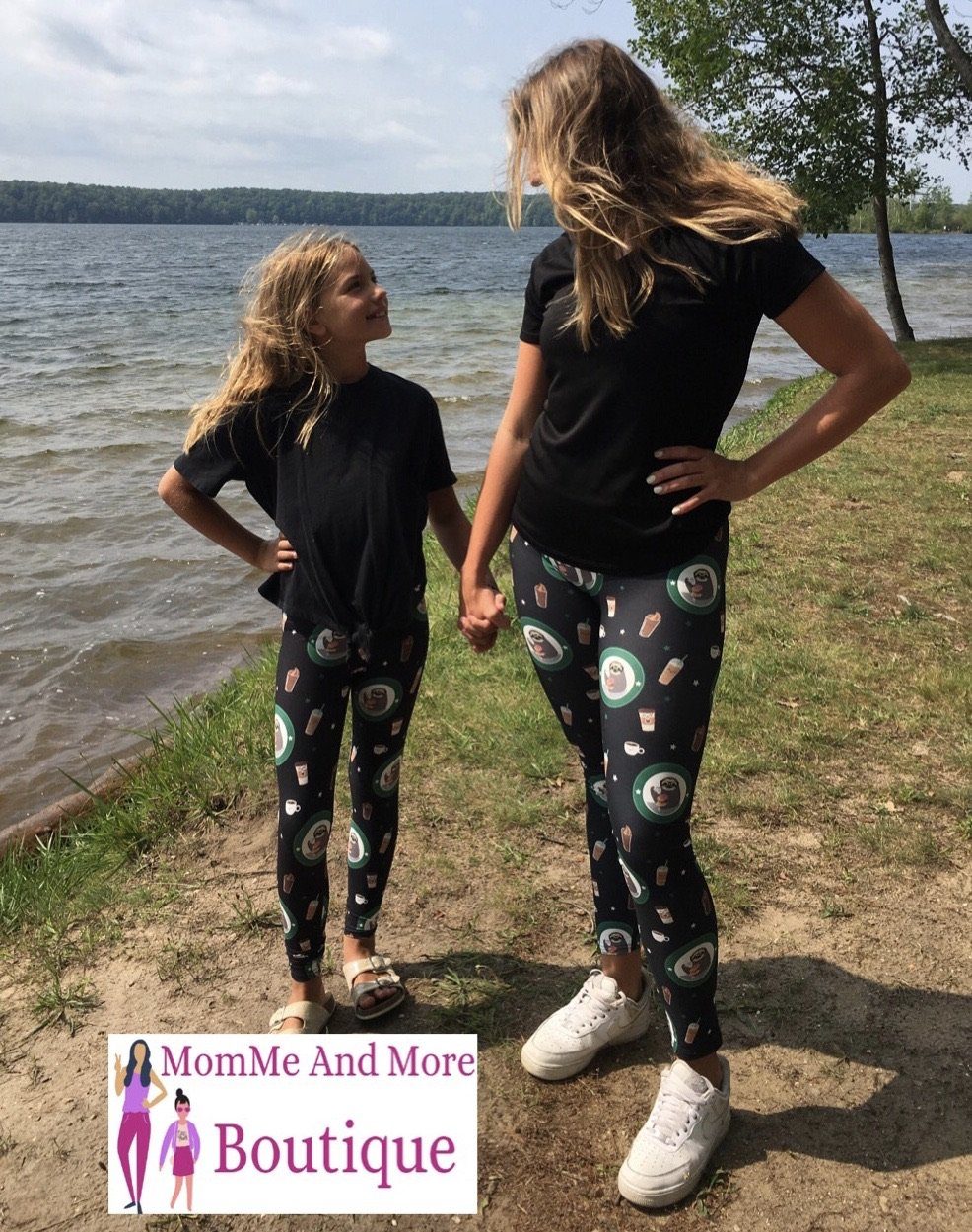 Girls Sloth Coffee Cups Leggings: Yoga Waist Leggings MomMe and More 