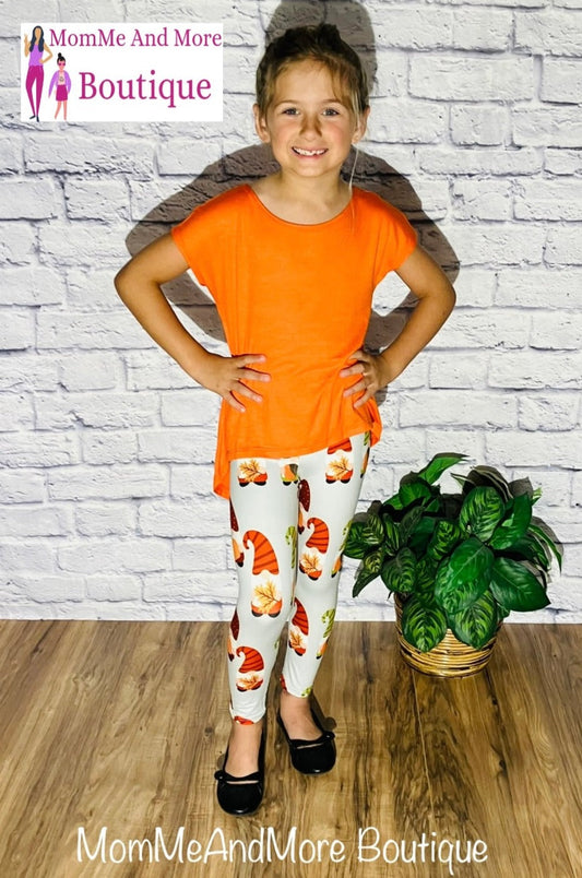 Girls Gnome & Pumpkin Fall Leggings: Yoga Waist Leggings MomMe and More 