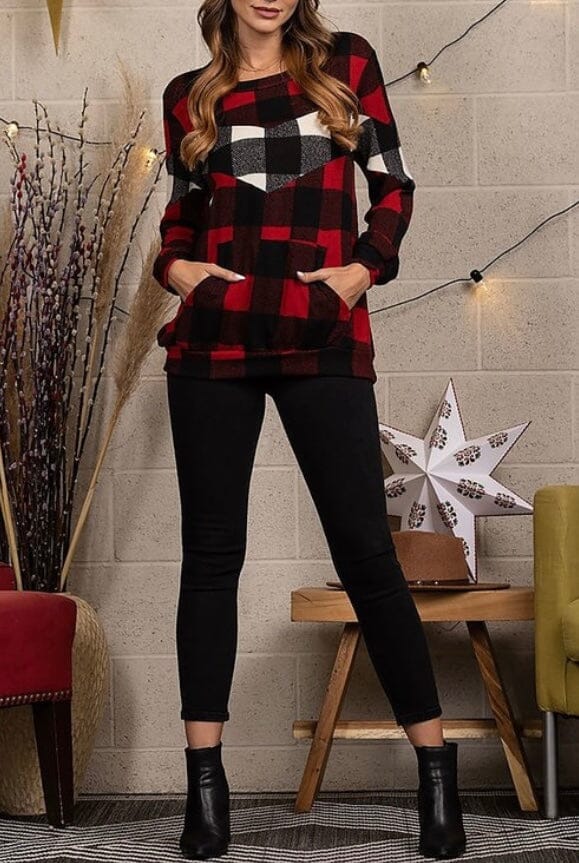 Womens Black Red Plaid Top  Sweaters Shirts Cardigans – MomMe and More