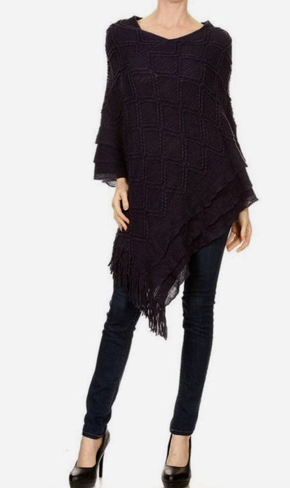 Women's Fringed Poncho: Black poncho MomMe and More 