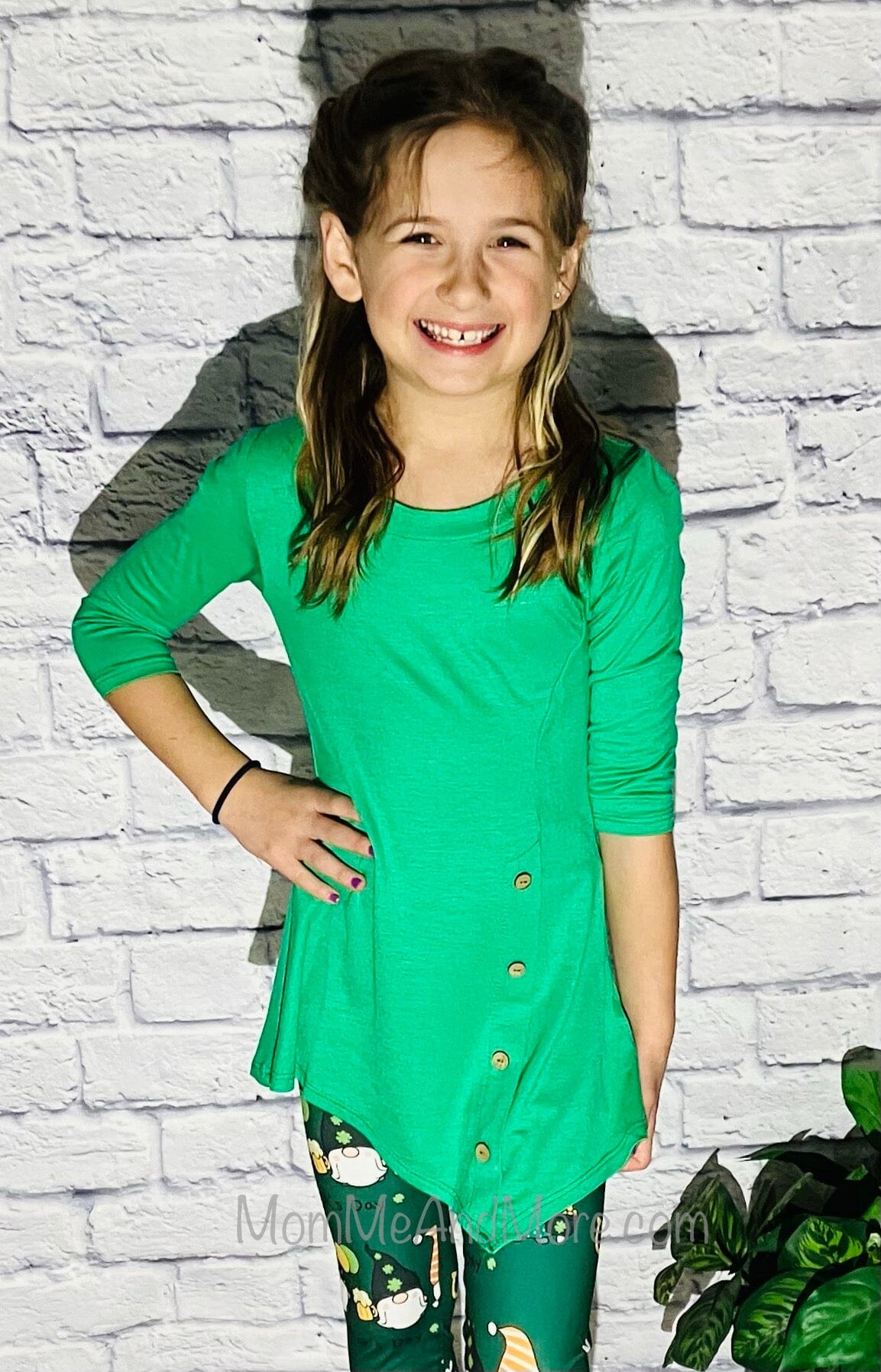 Girls Solid Green Dress, Kids Long Tunic Top, Asymmetric Shirt dress MomMe and More 