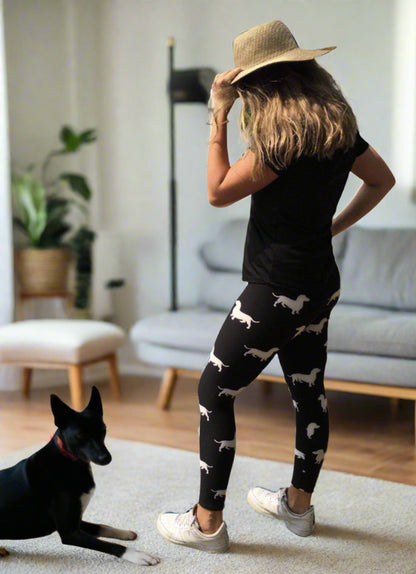 Womens Dachshund Dog Leggings: Yoga Waist Leggings MomMe and More 