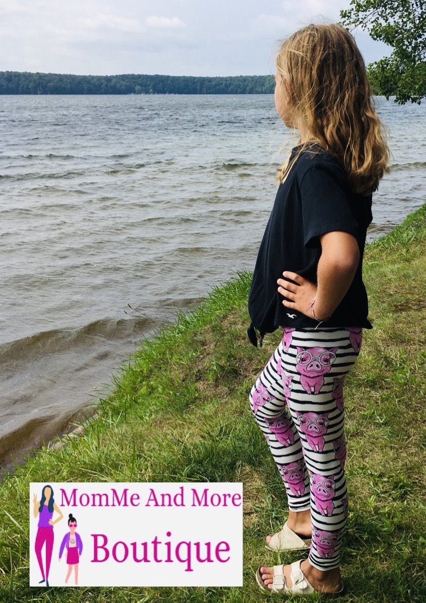 Girls Cute Pink Pig Leggings: Yoga Waist Leggings MomMe and More 