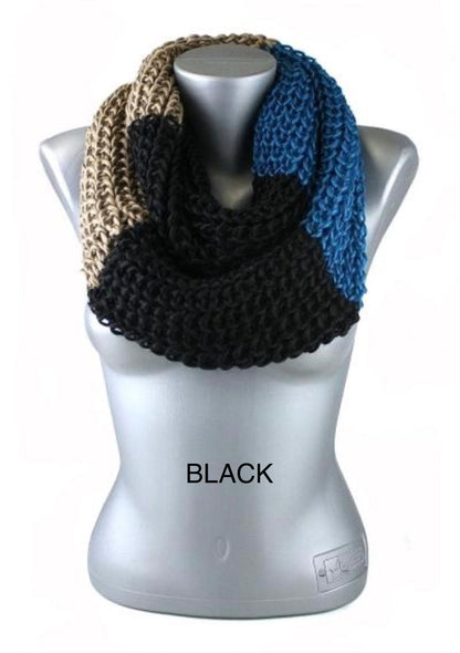 Womens Infinity Tri-Color Knit Scarf: Gray/Red/Orange/Pink/Black/Blue scarf MomMe and More 