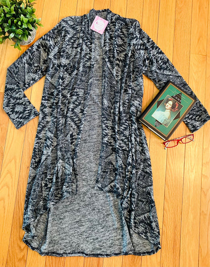 Womens Best Cardigan, Geometric Printed Gray Cardigan Duster Cardigan MomMe and More 