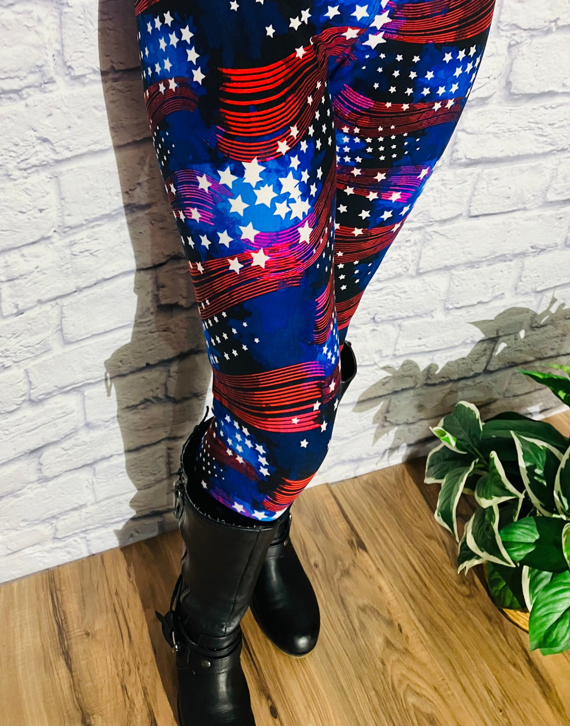 Womens Best American Flag Star Print Leggings: Extra Plus Leggings MomMe and More 