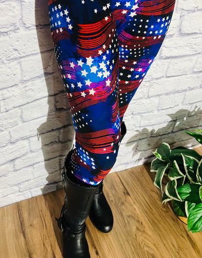 Womens Best American Flag Star Print Leggings: Extra Plus Leggings MomMe and More 