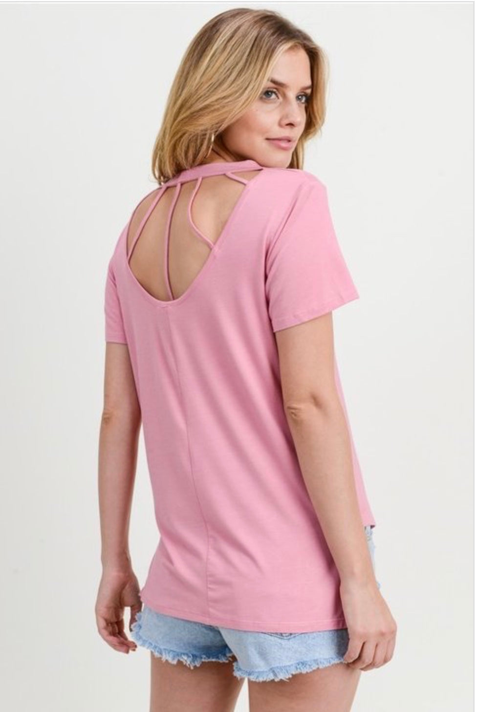 Womens Pastel Pink Short Sleeve Top Tops MomMe and More 