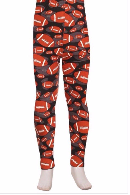 Girl's Football Printed Leggings Brown: S and L Leggings MomMe and More 