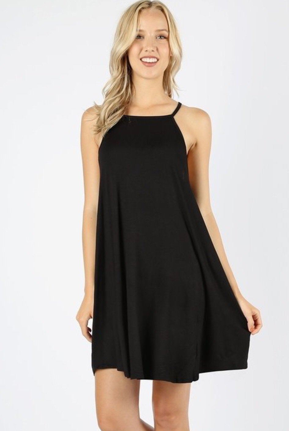 Women's Black Top Spaghetti Strap Sleeveless Dress: S/M/L Tunics MomMe and More 