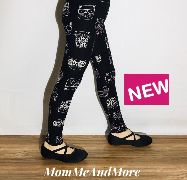 Girls Halloween Black Cat Printed Leggings Leggings MomMe and More 