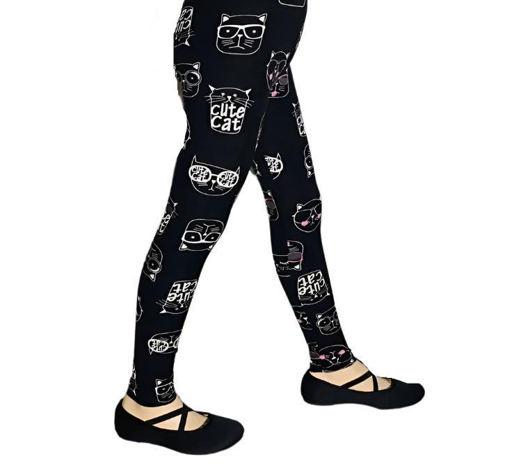 Girls Halloween Black Cat Printed Leggings Leggings MomMe and More 