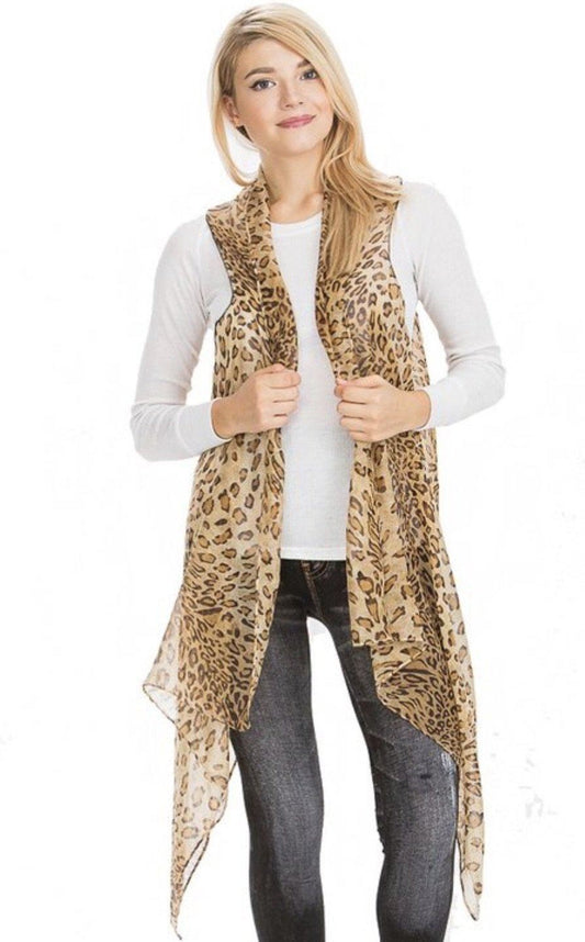 Womens Cheetah Leopard Cardigan Kimono Sleeveless Vest Cardigan MomMe and More 