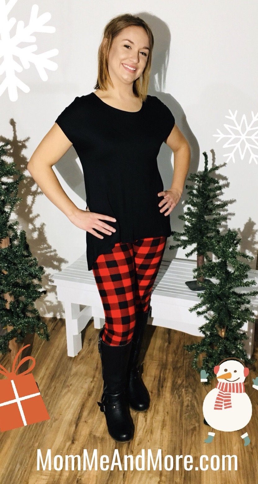 Womens Christmas Red Plaid Leggings Leggings MomMe and More 