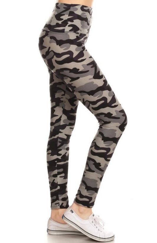 Womens Best Leggings, Gray Camouflage Print Leggings: Yoga Waist Leggings MomMe and More 