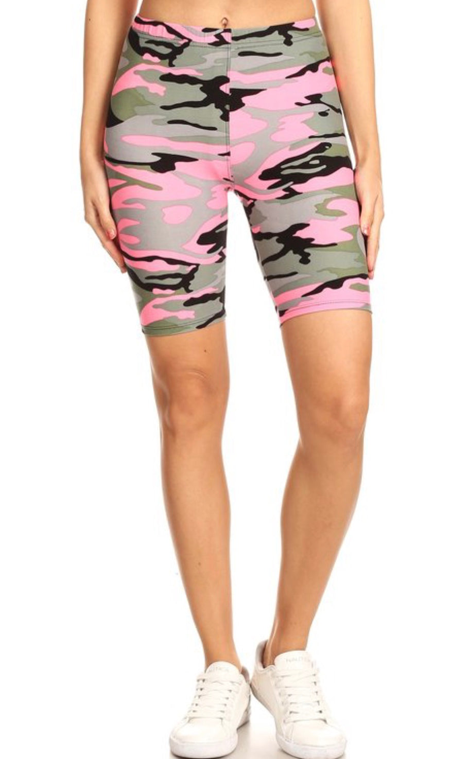 Womens Pink Camo Printed Biker Shorts Shorts MomMe and More 