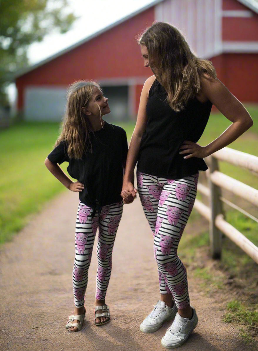 Womens Pink Pig Leggings: Yoga Waist Leggings MomMe and More 