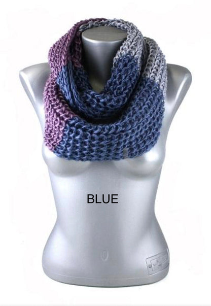 Womens Infinity Tri-Color Knit Scarf: Gray/Red/Orange/Pink/Black/Blue scarf MomMe and More 