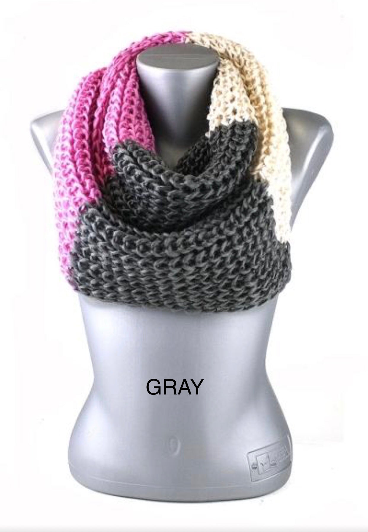 Womens Infinity Tri-Color Knit Scarf: Gray/Red/Orange/Pink/Black/Blue scarf MomMe and More 