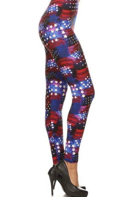 Womens Best Leggings, American Flag Star Printed Leggings: Extra Plus Leggings MomMe and More 