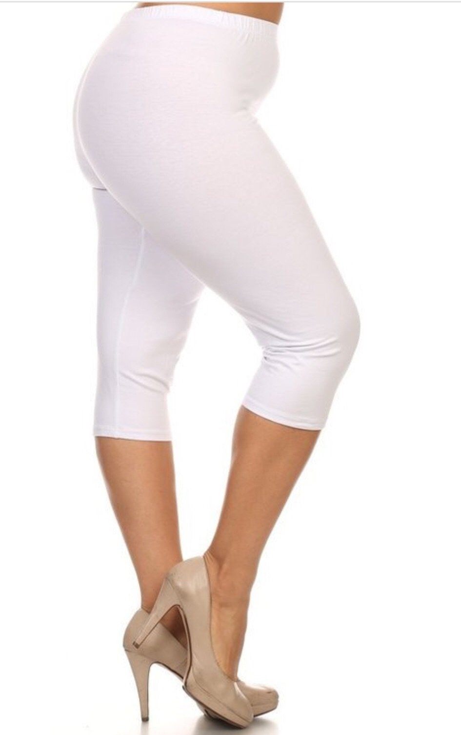 Womens Leggings | White Capri Leggings | Yoga Pants | Footless Tights |  No-Roll Waistband