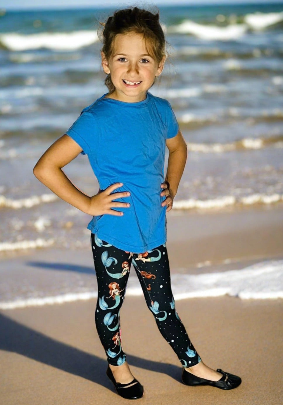 Girls Mermaid Print Leggings: Yoga Waist Leggings MomMe and More 