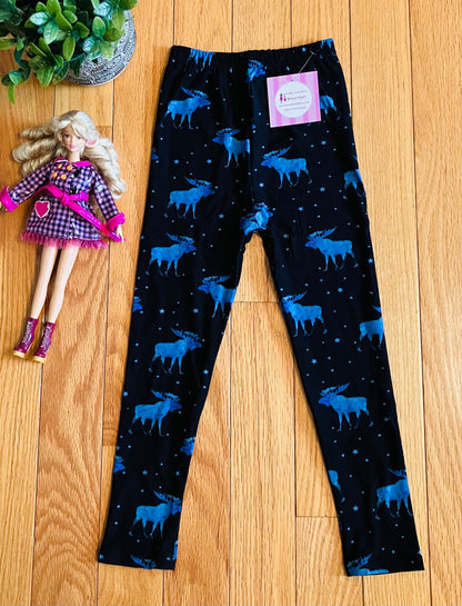 Girls Best Leggings, Kids Blue Moose Printed Leggings Leggings MomMe and More 