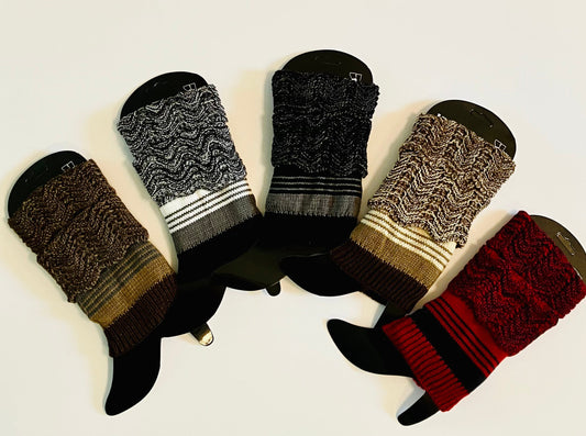 Womens Short Cuffed Striped Sweater Leg Warmers: Brown, Gray, Black, Khaki, Red Leg Warmer MomMe and More 