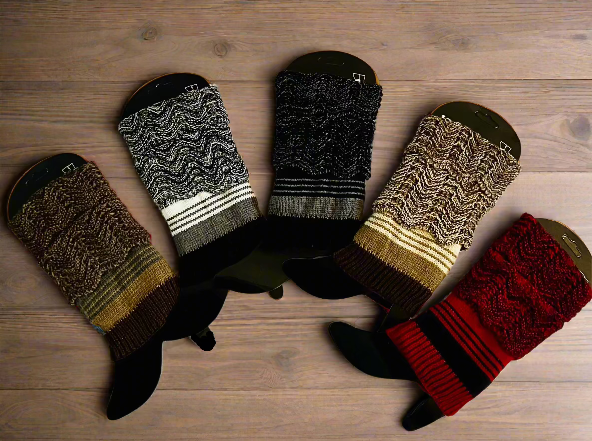 Womens Short Cuffed Striped Sweater Leg Warmers: Brown, Gray, Black, Khaki, Red Leg Warmer MomMe and More 