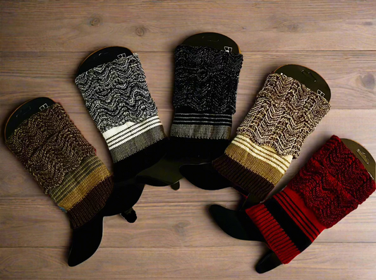 Womens Short Cuffed Striped Sweater Leg Warmers: Brown, Gray, Black, Khaki, Red Leg Warmer MomMe and More 