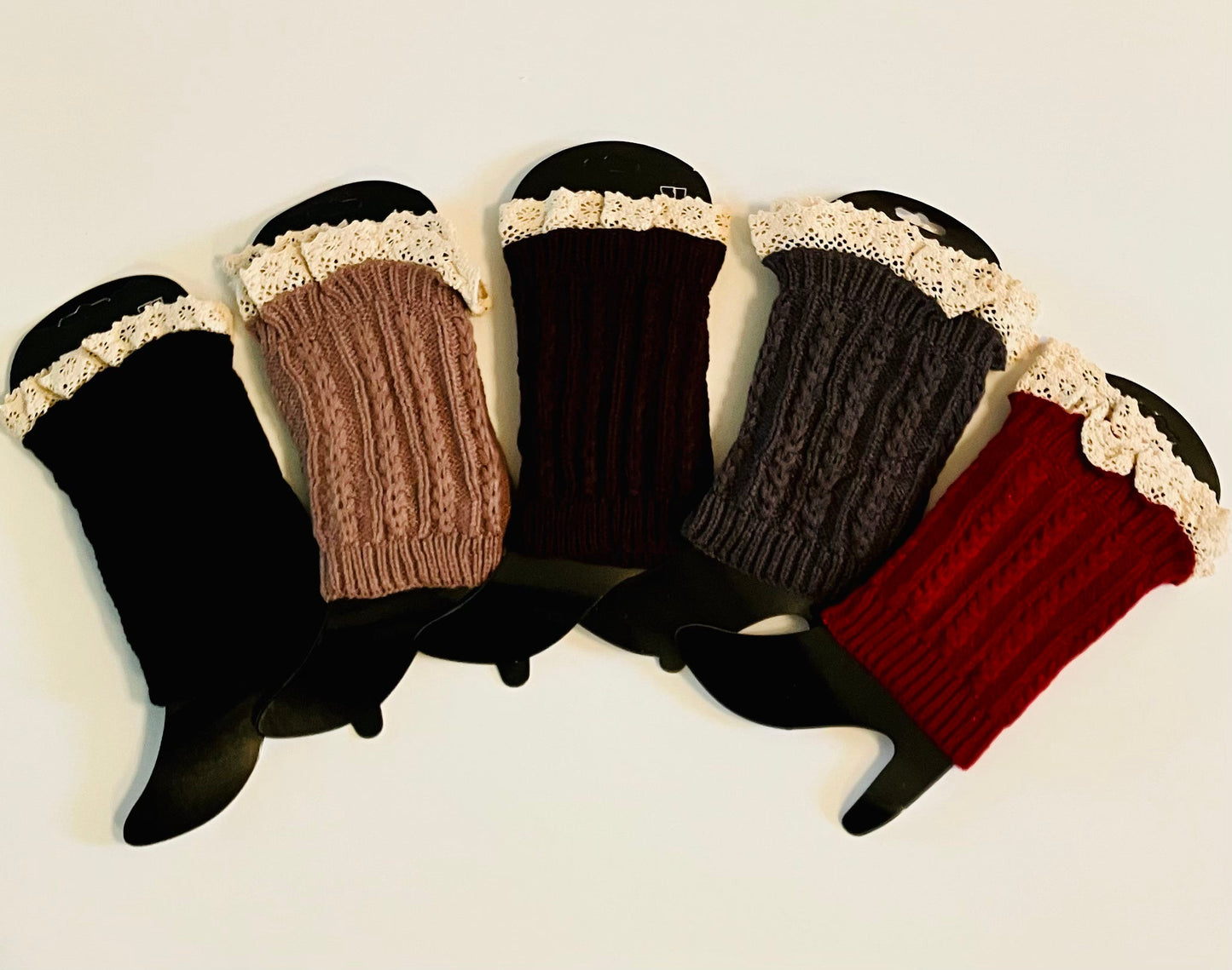 Womens Short Lace Trim Sweater Leg Warmers: Black, Khaki, Brown, Gray, Maroon Leg Warmer MomMe and More 