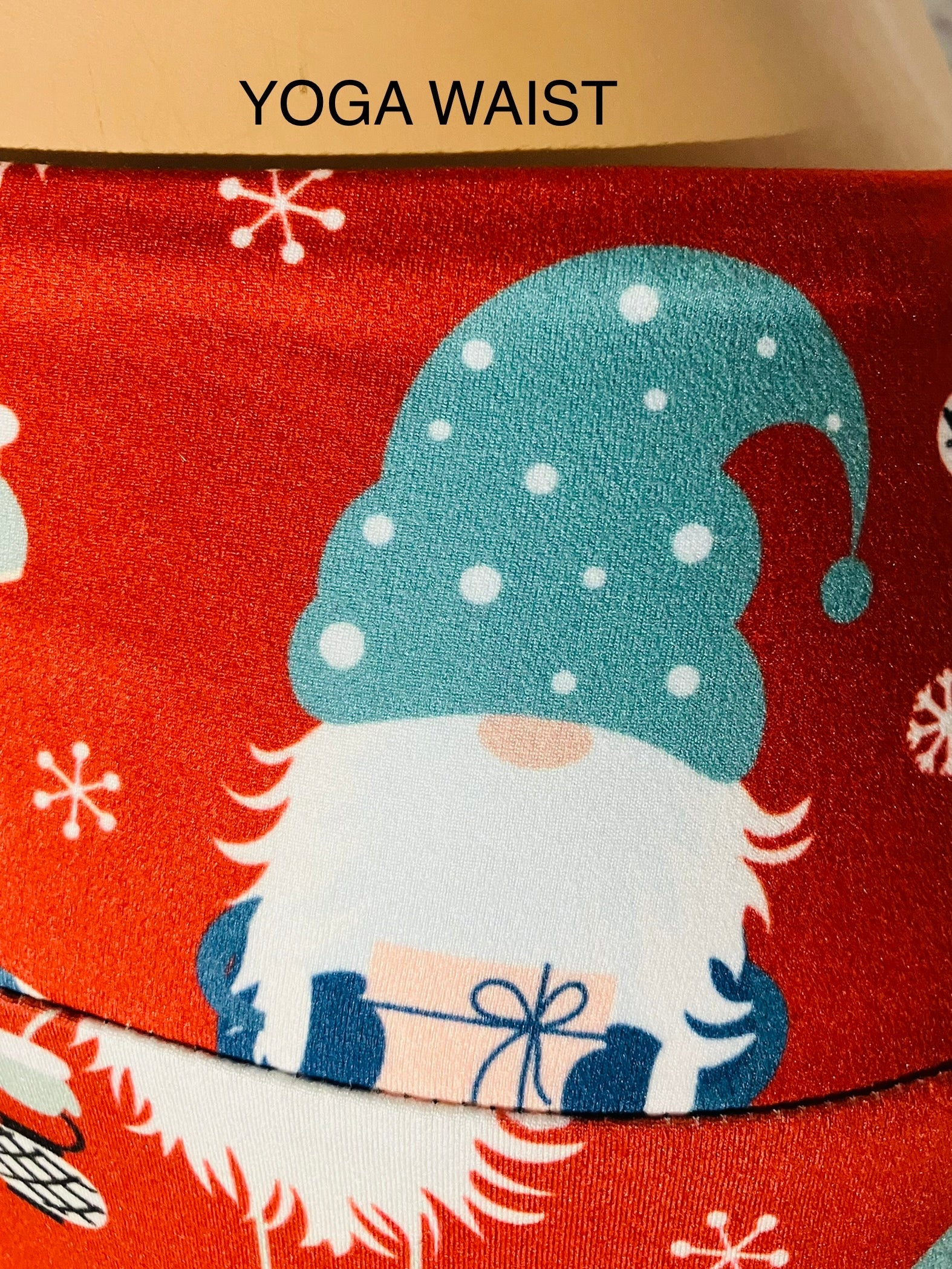 Womens Christmas Leggings, Santa Gnome Printed Leggings: Yoga Waistband Leggings MomMe and More 