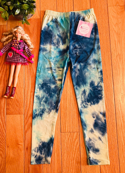 Girls Best Leggings. Kids Blue Tie-Dye Printed Leggings Leggings MomMe and More 