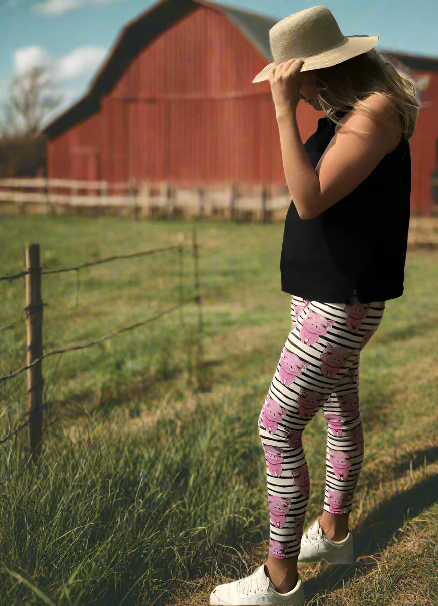 Womens Pink Pig in Glasses Leggings: Yoga Waist Leggings MomMe and More 