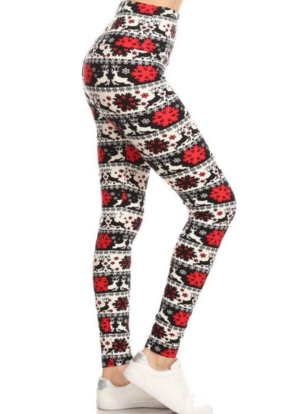 Womens Christmas Leggings Snowflake Reindeer Printed Leggings: Yoga Waistband Leggings MomMe and More 