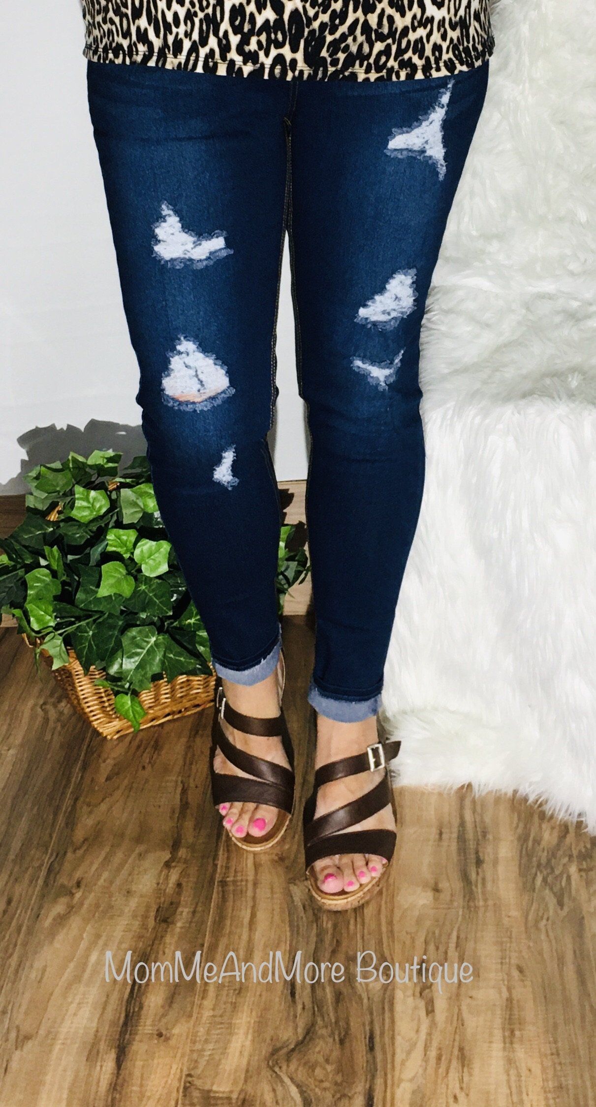 Womens Distressed Ripped Jeans  Pull on Jean Jeggings – MomMe and More