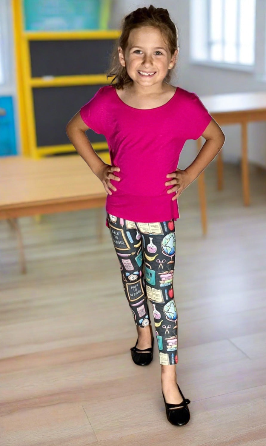 Girls Back To School Themed Leggings: Yoga Waist Leggings MomMe and More 