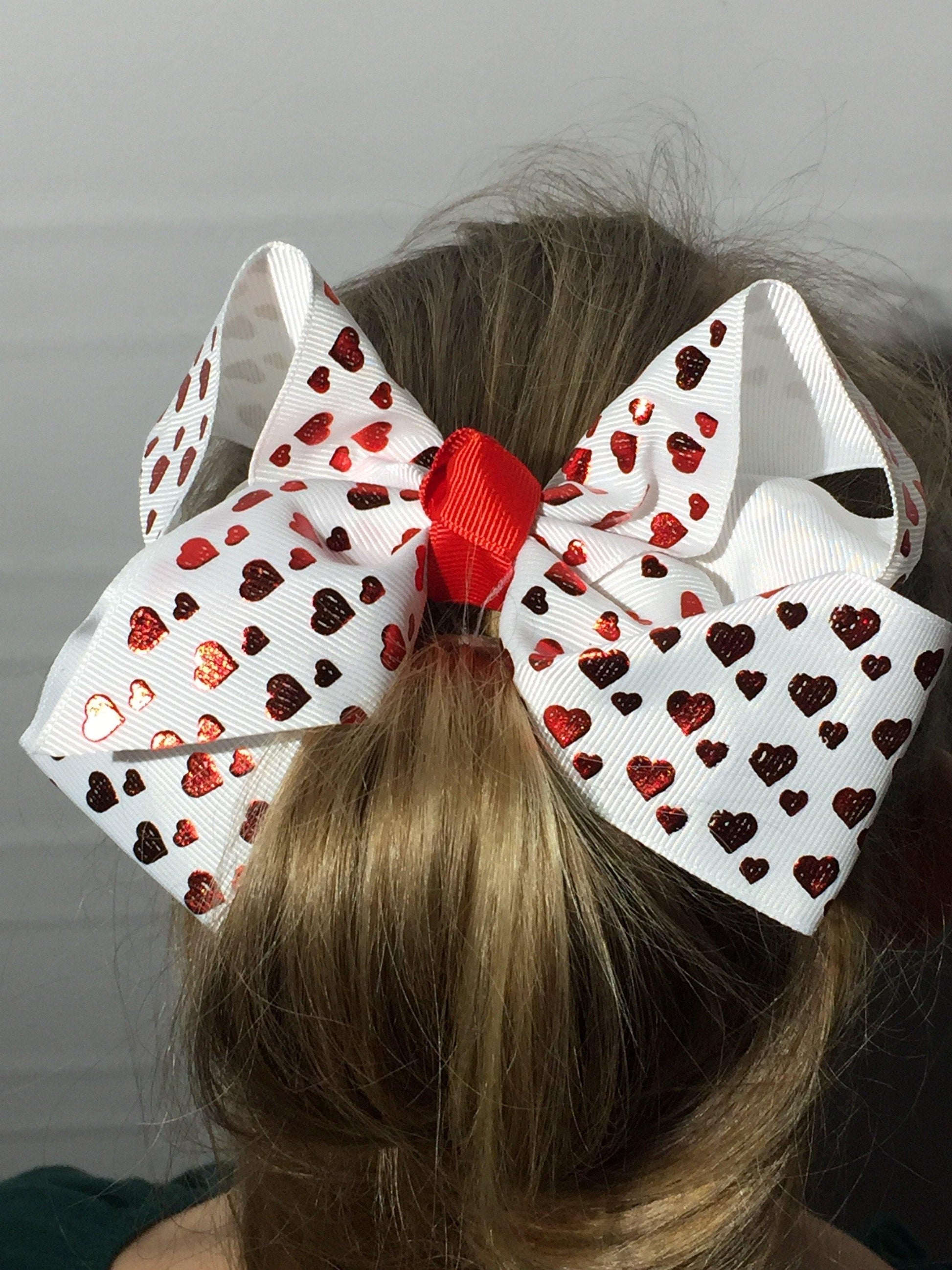 Girl's JoJo Inspired Large Cheer Hair Bow Hearts accessories MomMe and More 