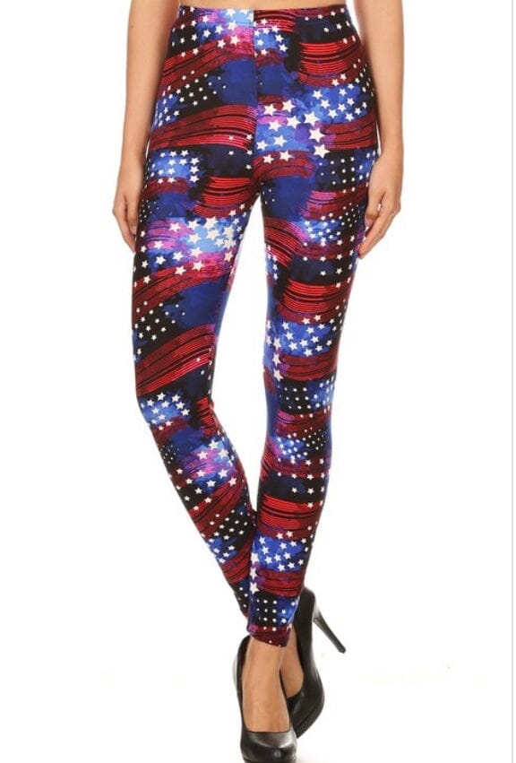 Womens Best Leggings, American Flag Star Printed Leggings: Extra Plus Leggings MomMe and More 