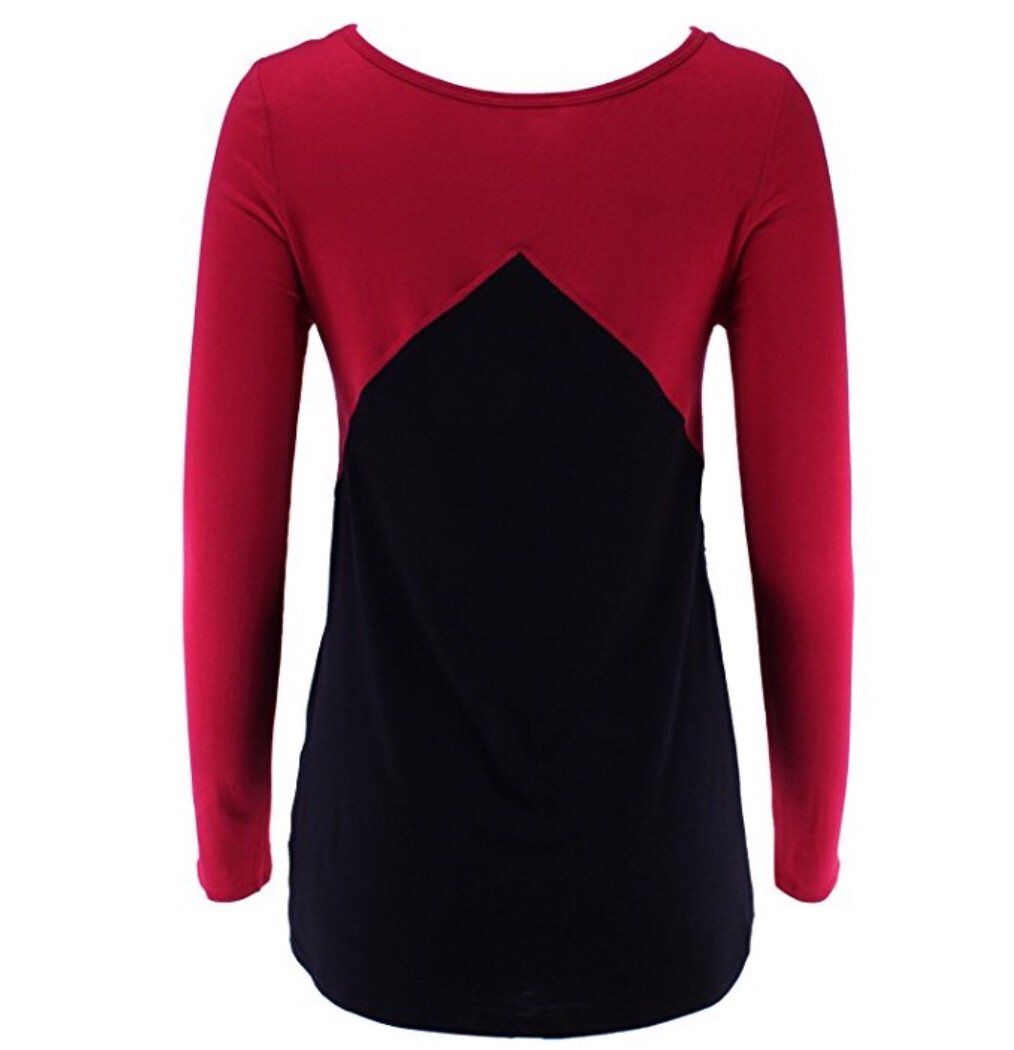Women's Red Top Long Sleeve Lace Shirt: S/M/L Tops MomMe and More 
