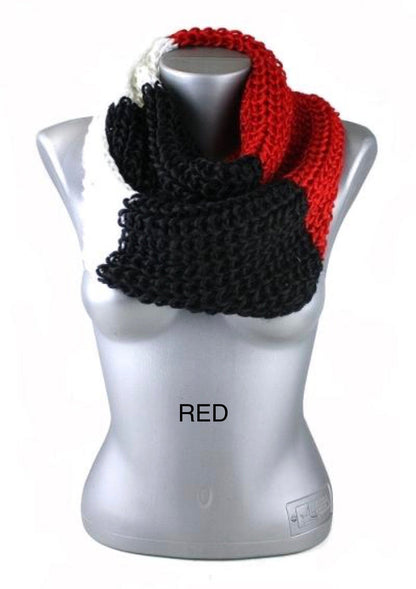 Womens Infinity Tri-Color Knit Scarf: Gray/Red/Orange/Pink/Black/Blue scarf MomMe and More 