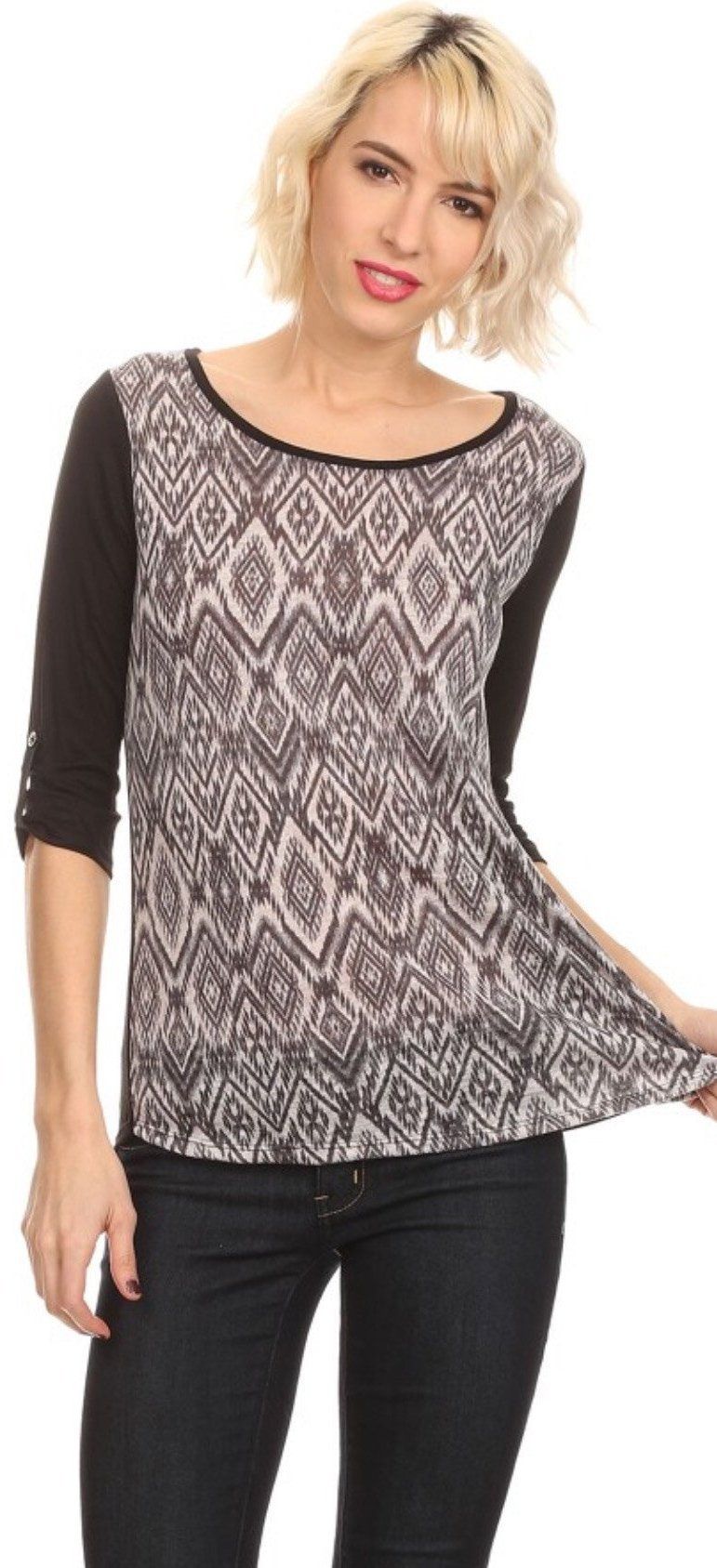 Women's Color Block Top Gray/Black: S/M/L MomMe And More