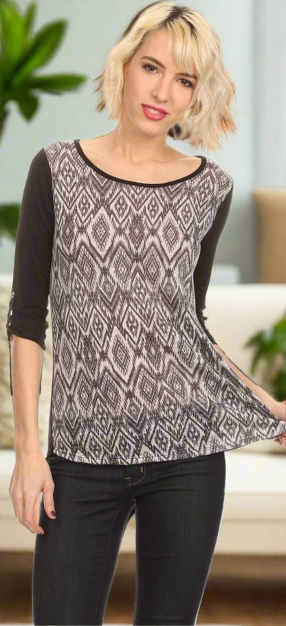 Women's Color Block Top Gray/Black: S/M/L MomMe And More