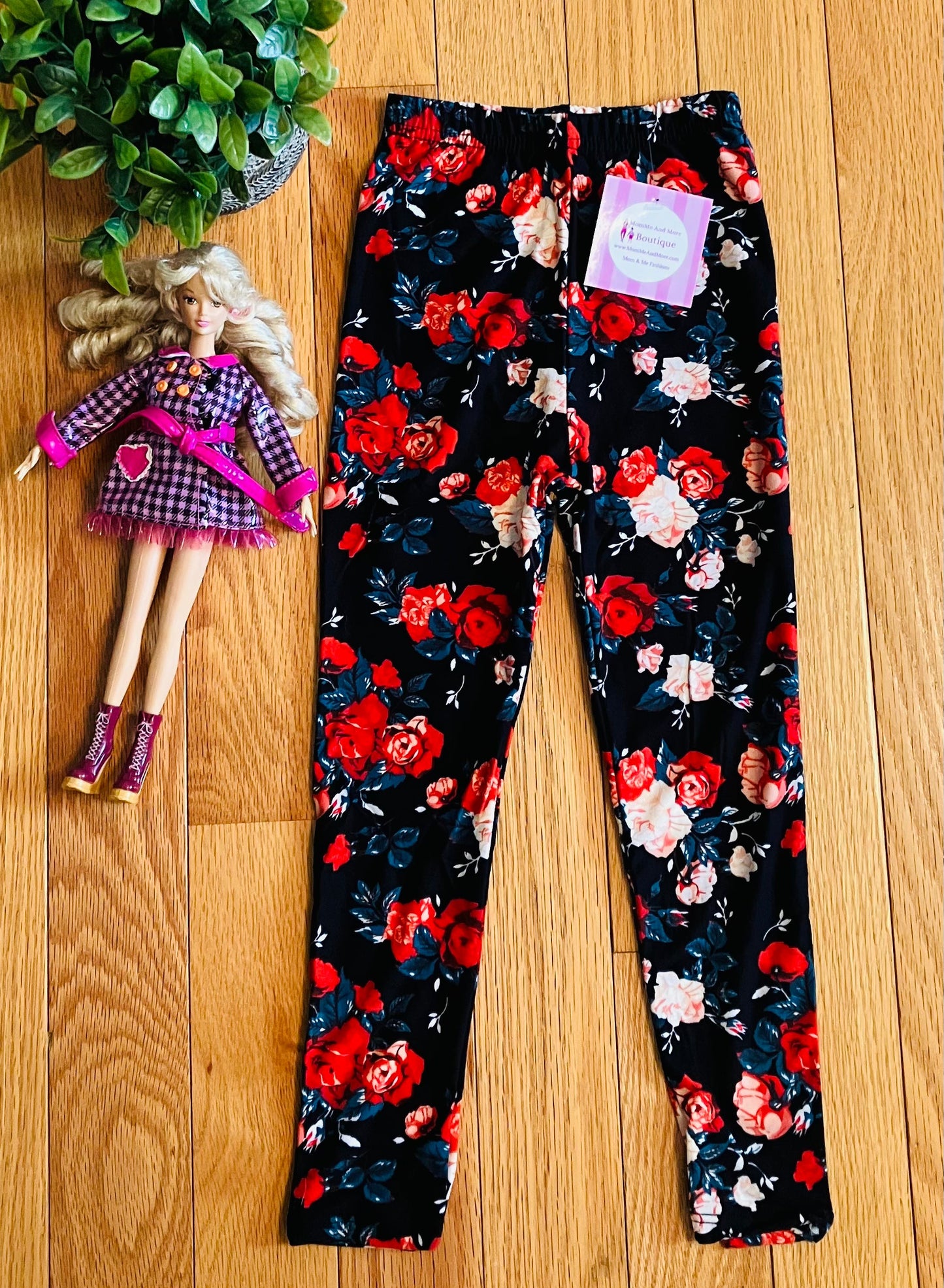 Girls Best Leggings, Kids Red Rose Printed Leggings Leggings MomMe and More 