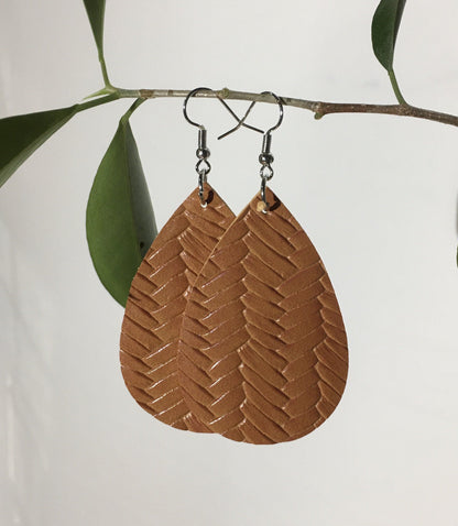 Leather Braided Solid Teardrop Earrings Earrings MomMe and More 