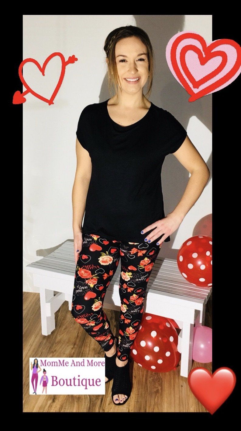Womens Valentines Day I Love You Leggings Leggings MomMe and More 