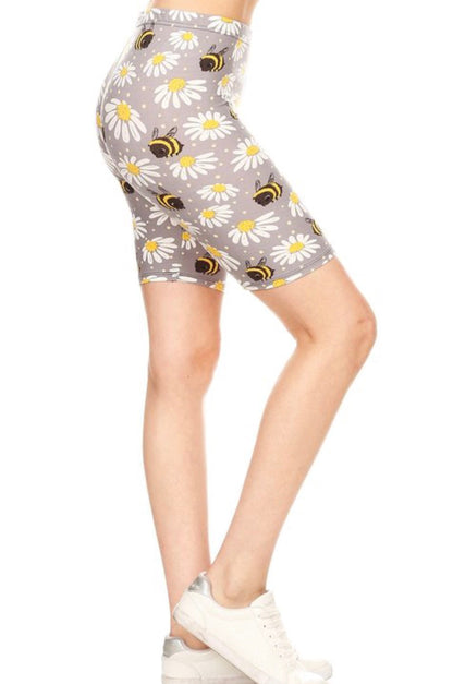 Womens Daisy Bee Printed Biker Shorts Shorts MomMe and More 