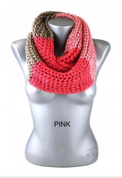 Womens Infinity Tri-Color Knit Scarf: Gray/Red/Orange/Pink/Black/Blue scarf MomMe and More 