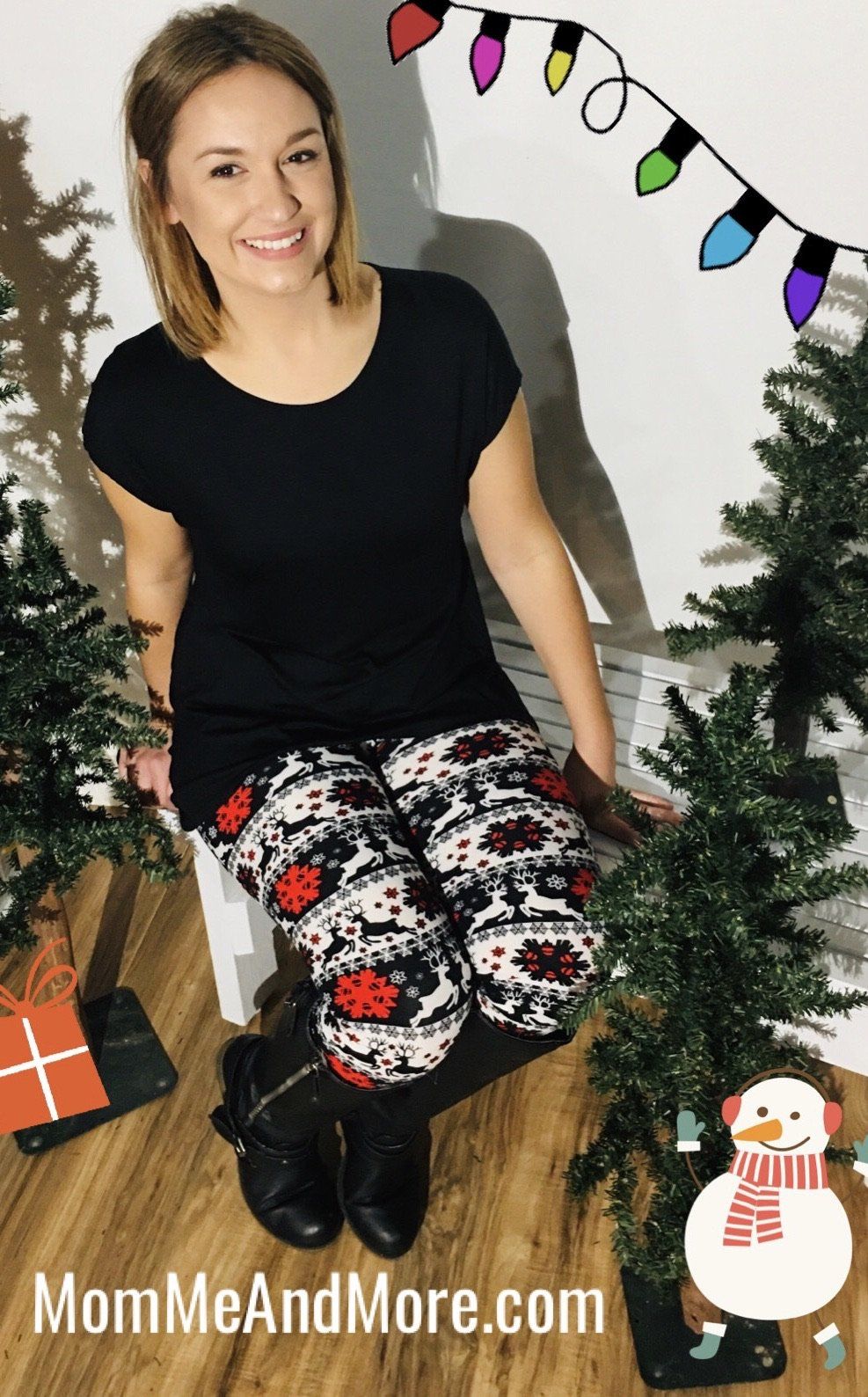 Womens Christmas Reindeer Snowflake Leggings Leggings MomMe and More 